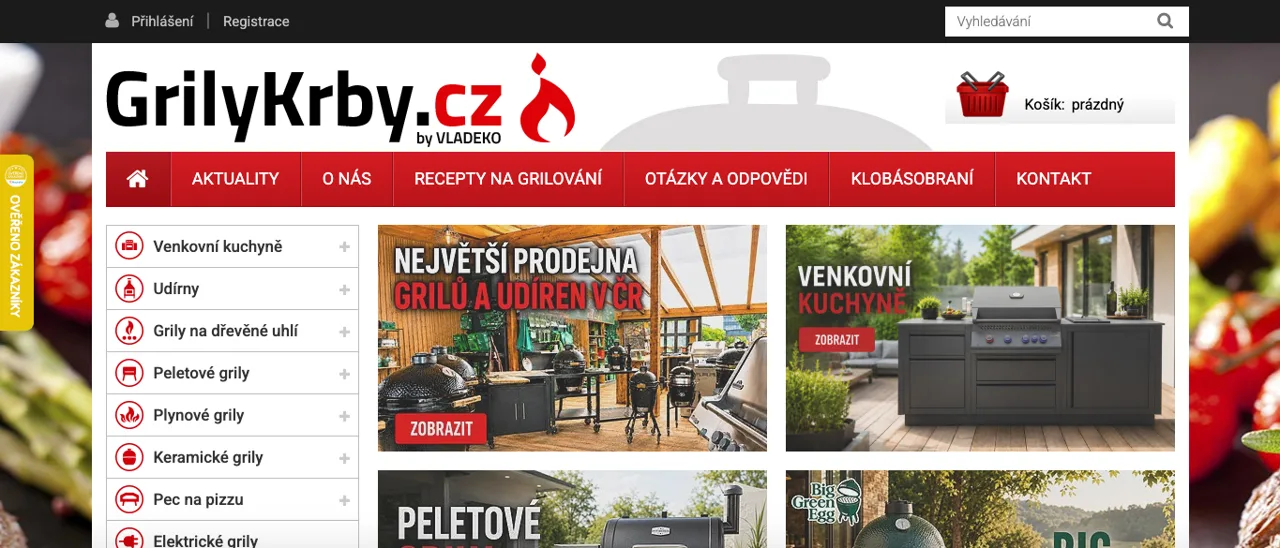 GrilyKrby.cz e-shop a hlavní kategorie grilů a udíren