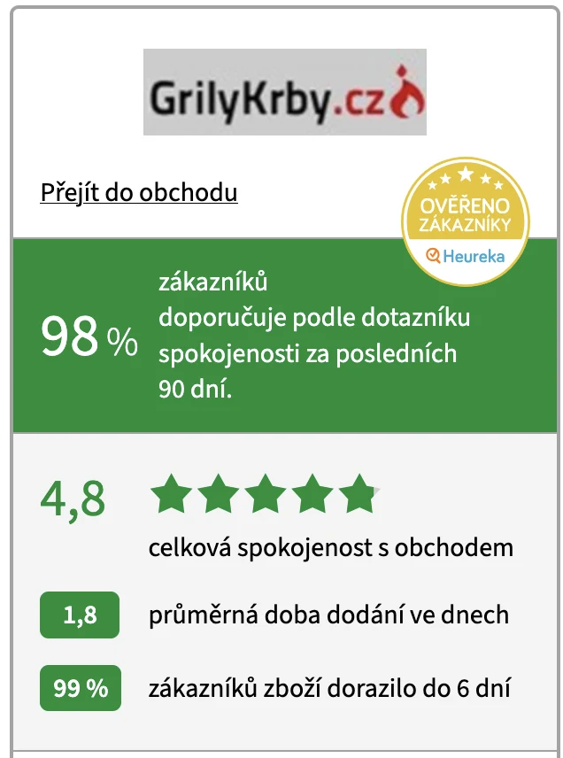 Heureka hodnocení obchodu GrilyKrby.cz: 98 % zákazníků doporučuje obchod, celková spokojenost 4,8 z 5